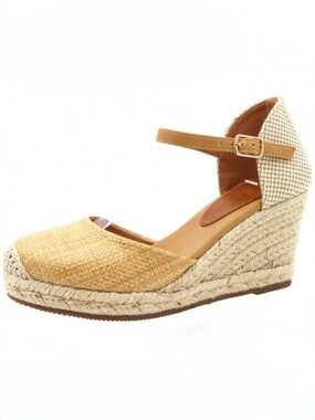 BAMBOO Espadrille Wedge Ankle Strap Women's Sandal in Natural Tan